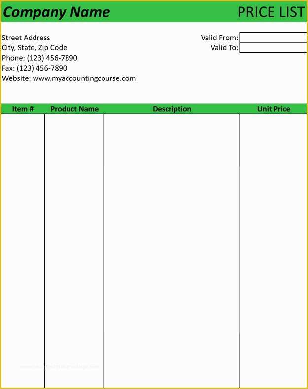 Price List Template Free Of Price List Template Sample form