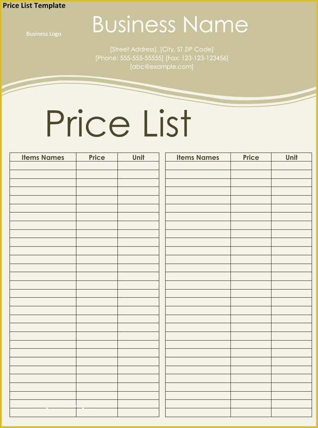 Price List Template Free Of Price List Templates Free Samples and formats for Excel