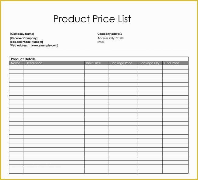 Price List Template Free Of Price List Templates Free Samples and formats for Excel