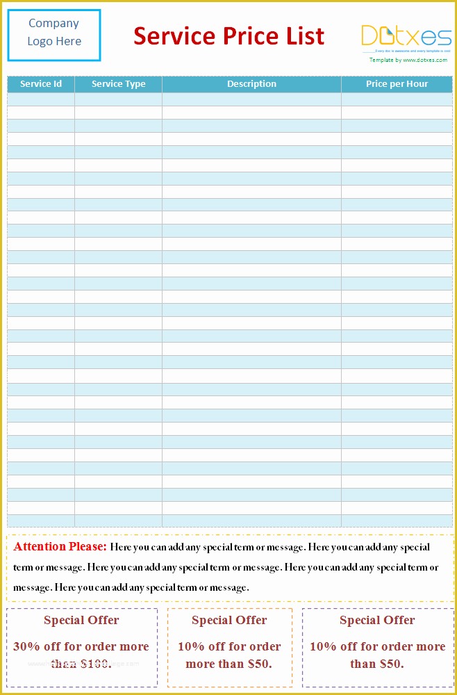 Price List Template Free Of Service Price List Template Word