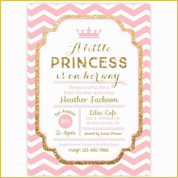 Princess Baby Shower Invitation Templates Free Of Chevron Princess Baby Shower Invitation Pink and Gold