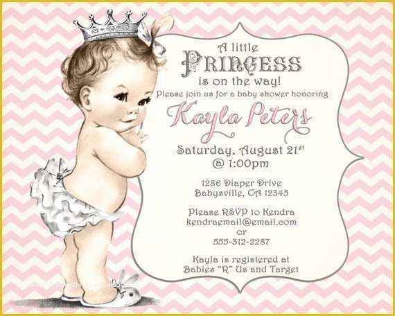 Princess Baby Shower Invitation Templates Free Of Girl Baby Shower Invitation Chevron Princess for Girl Pink