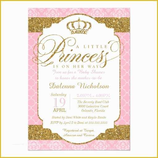 Princess Baby Shower Invitation Templates Free Of Little Princess Royal Pink and Gold Baby Shower 5x7 Paper