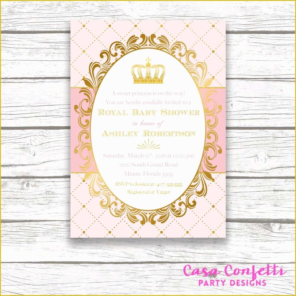 Princess Baby Shower Invitation Templates Free Of Princess Baby Shower Invitation Blush Pink and Gold Foil