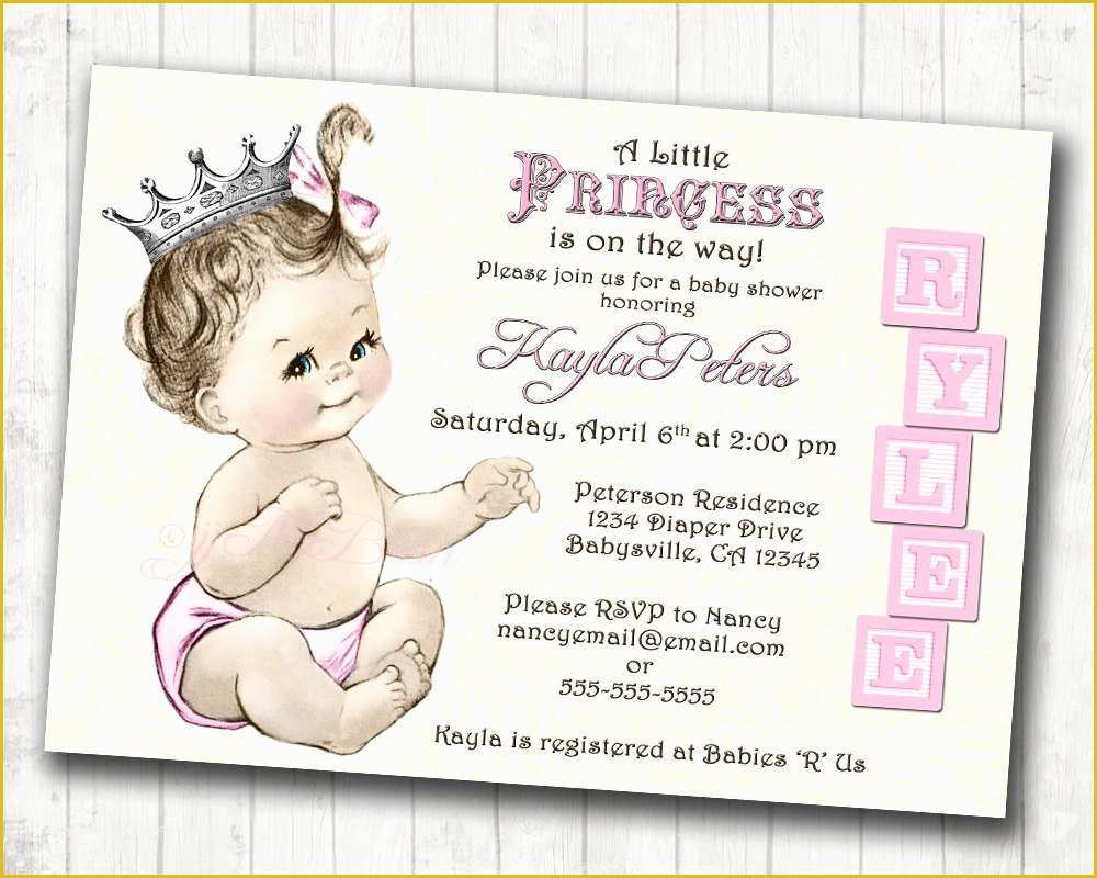 Princess Baby Shower Invitation Templates Free Of Princess Baby Shower Invitation for Girl Vintage Princess