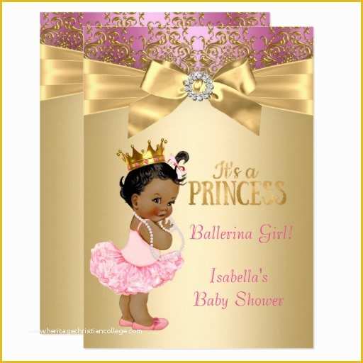 Princess Baby Shower Invitation Templates Free Of Princess Baby Shower Pink Gold Ballerina Ethnic Card