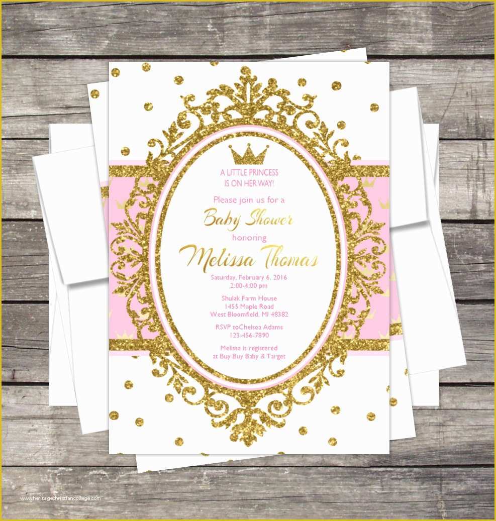 Princess Baby Shower Invitation Templates Free Of Royal Princess Baby Shower Invitation Pink or Lavender Gold