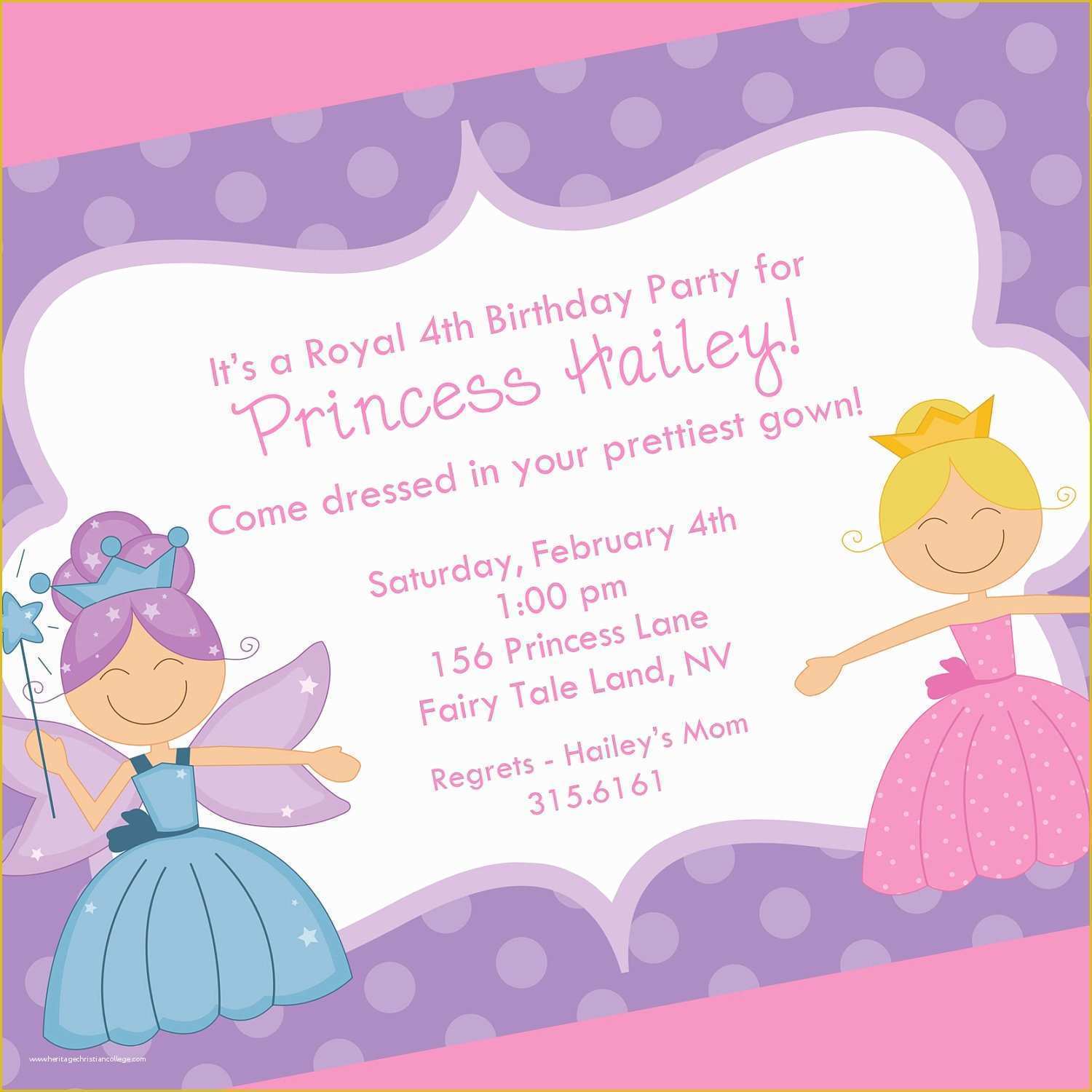 Princess Birthday Invitation Templates Free Of Birthday Invitation Card Disney Princesses Birthday