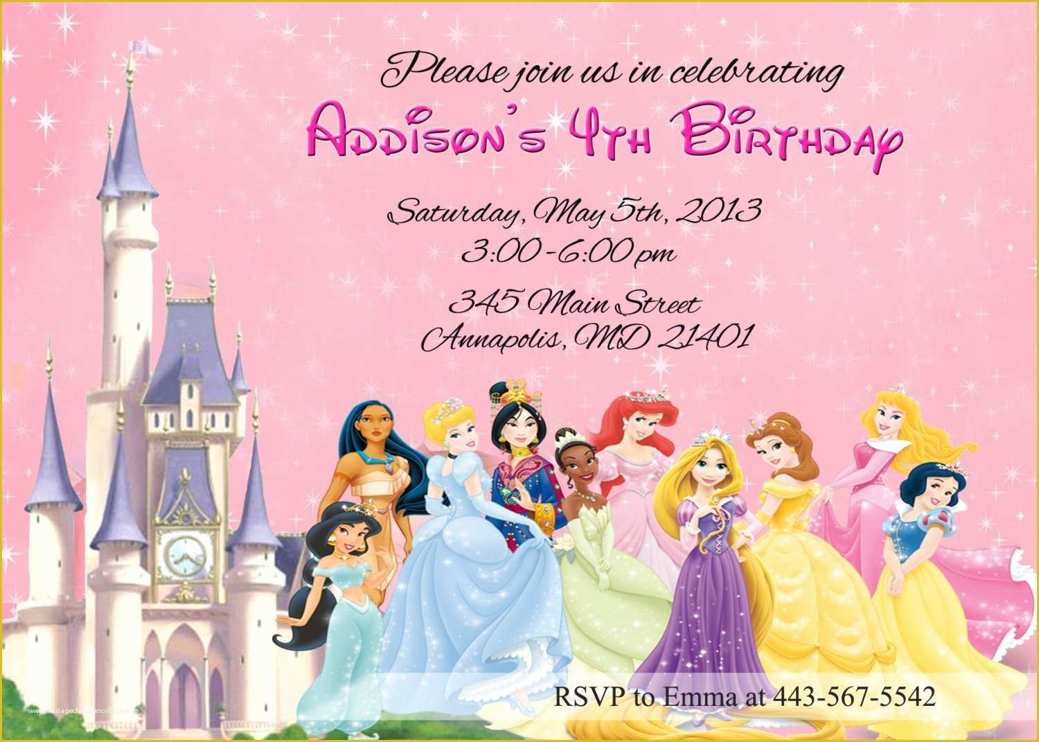 Princess Birthday Invitation Templates Free Of Disney Princesses Birthday Invitations Disney Princess