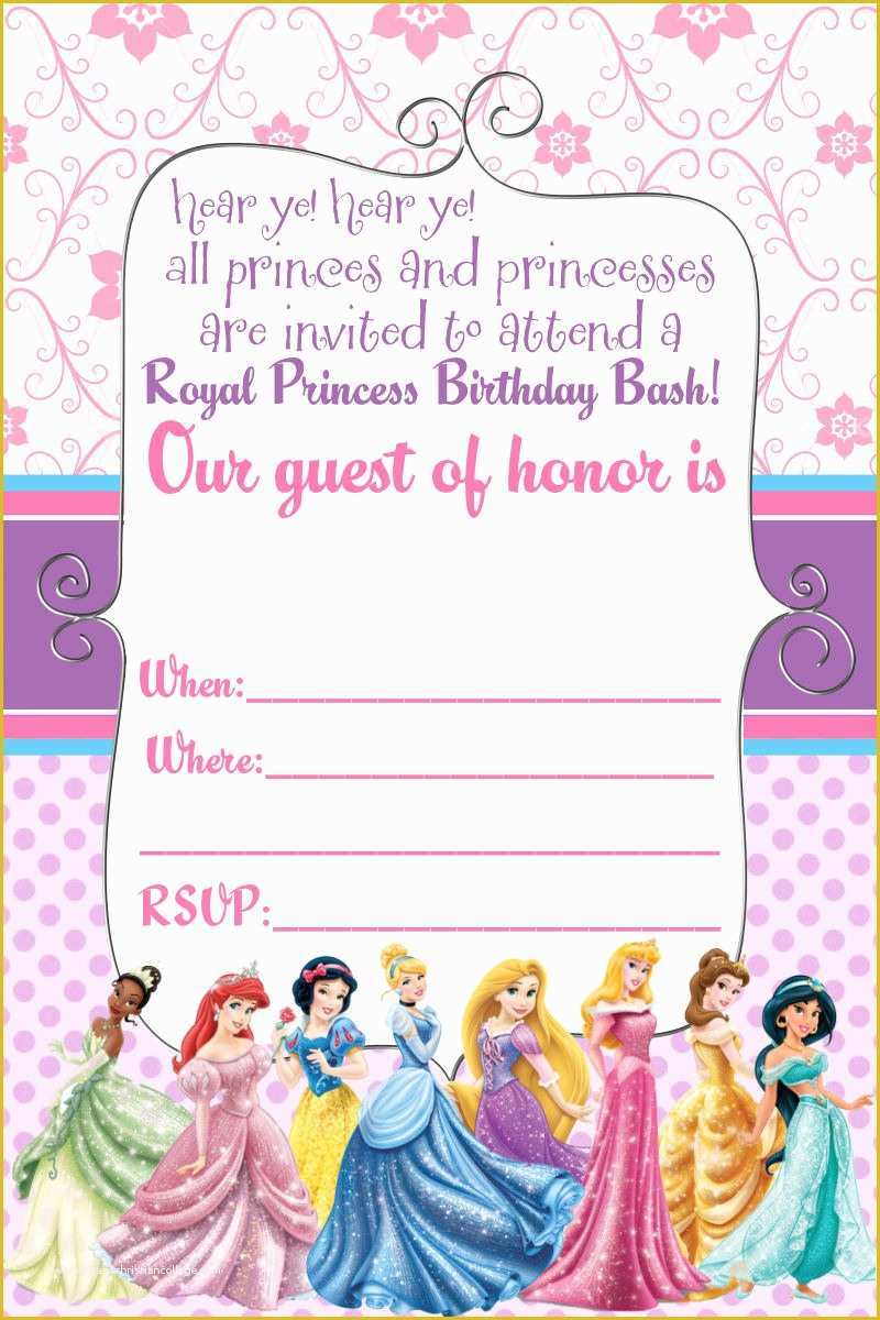 Princess Birthday Invitation Templates Free Of Free Printable Disney Princess Birthday Invitations