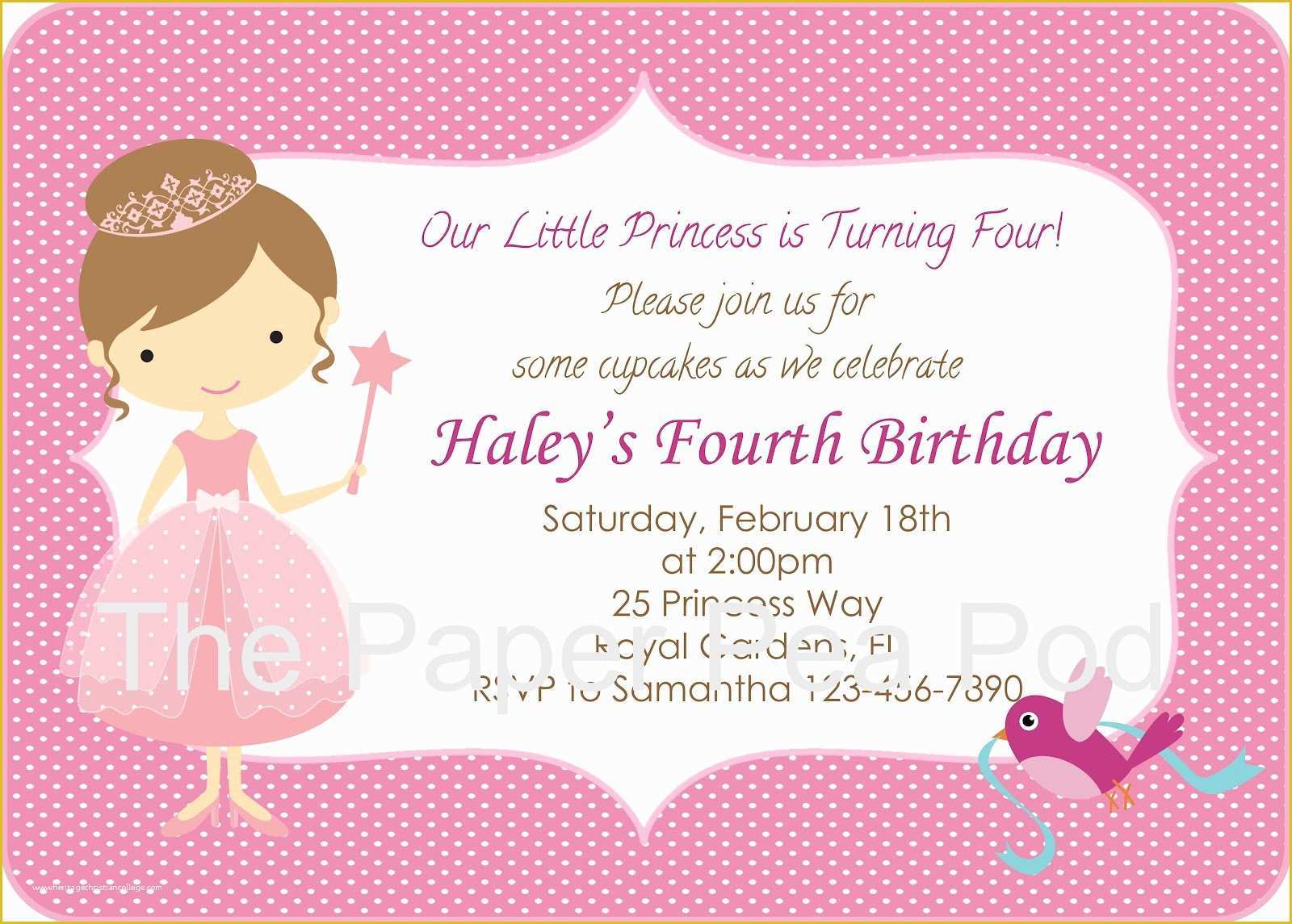 Princess Birthday Invitation Templates Free Of Pink Princess Birthday Invitations