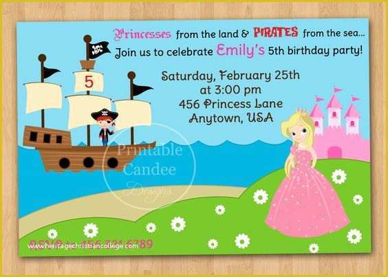 Princess Birthday Invitation Templates Free Of Pirate and Princess Party Invitations Template Free
