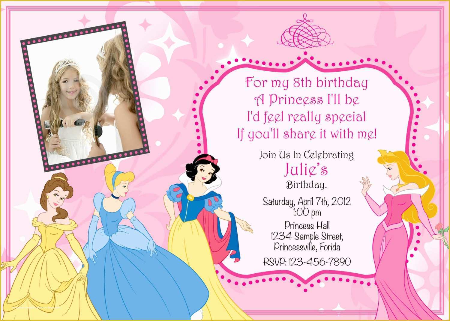 Princess Birthday Invitation Templates Free Of Princess Birthday Invitation Templates