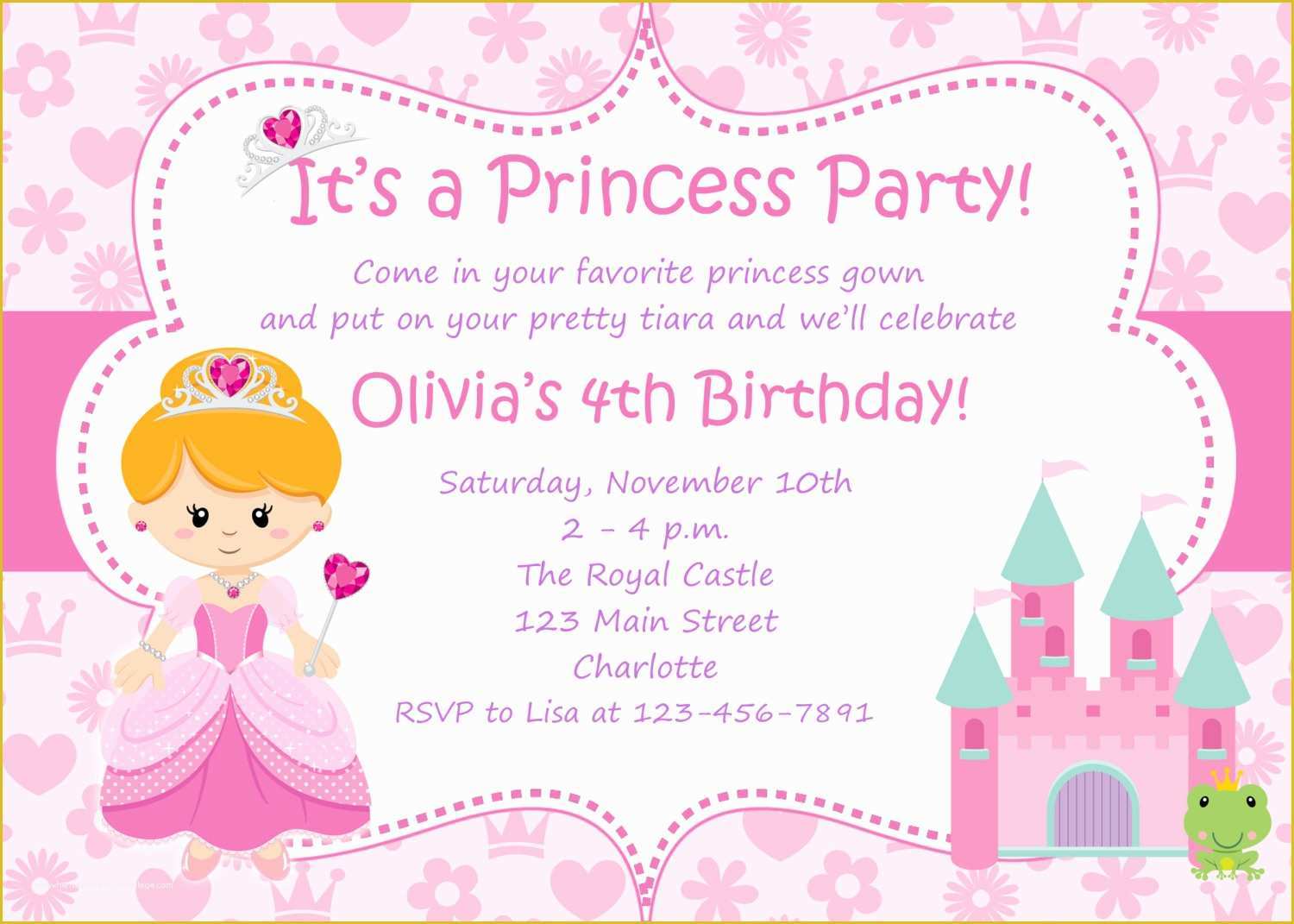 Princess Birthday Invitation Templates Free Of Princess Birthday Party Invitations Wording