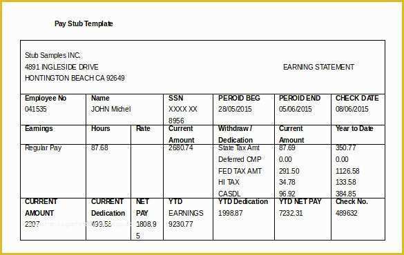 Printable Pay Stub Template Free Of 24 Pay Stub Templates Samples Examples & formats