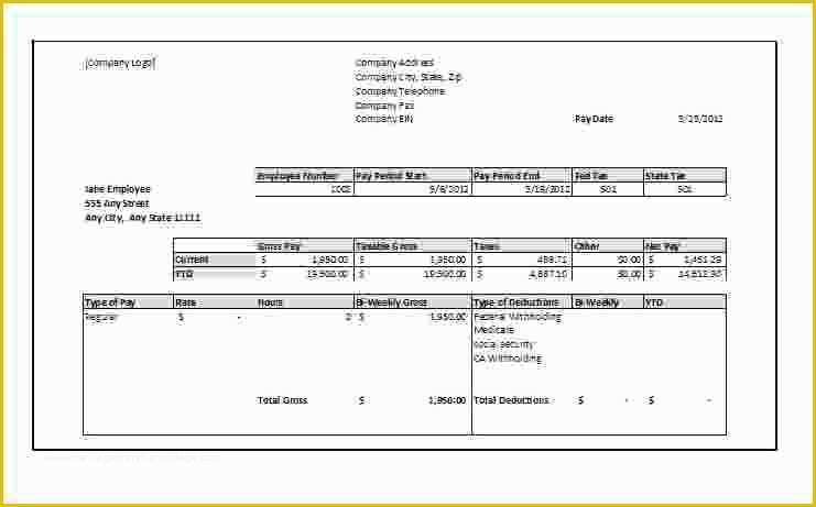 Printable Pay Stub Template Free Of 4 Free Printable Pay Stubs Online