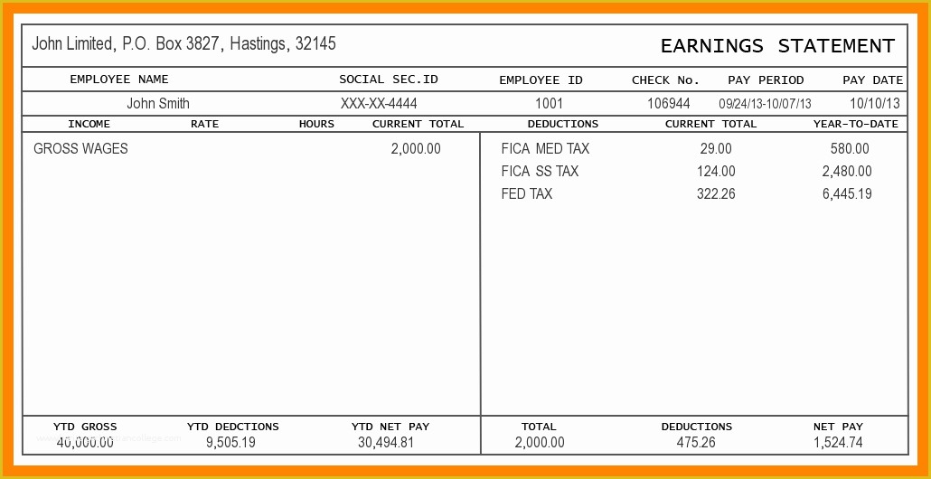 Printable Pay Stub Template Free Of 5 Print Free Paycheck Stubs