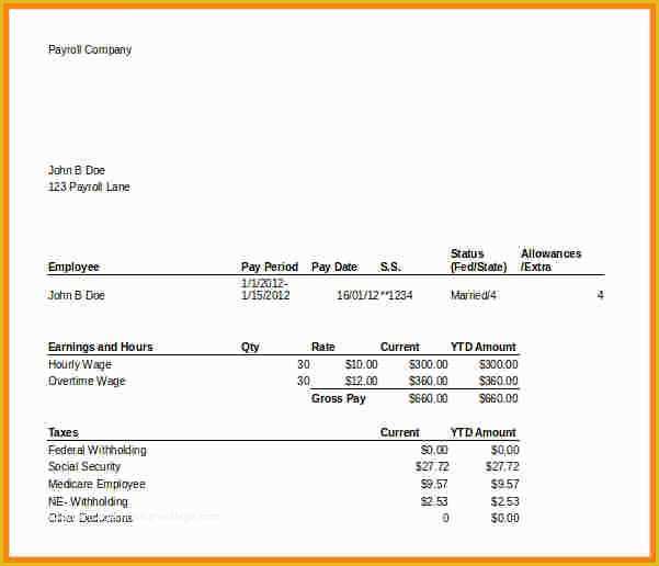 Printable Pay Stub Template Free Of 7 Paycheck Stub Template for Excel