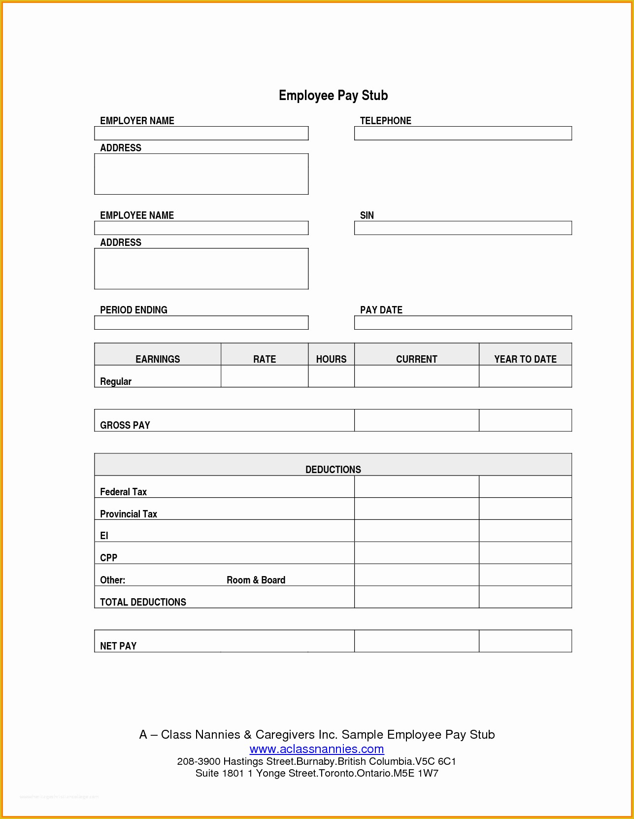 Printable Pay Stub Template Free Of Free Blank Pay Stub Template Downloads with Printable