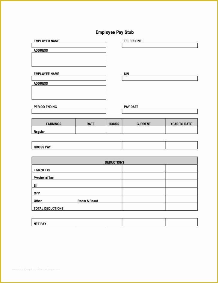 Printable Pay Stub Template Free Of Free Fillable Paycheck Stub