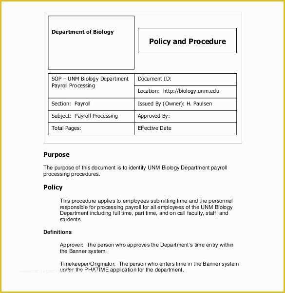 Procedure Manual Template Free Download Of 13 Standard Operating Procedure Templates Pdf Doc