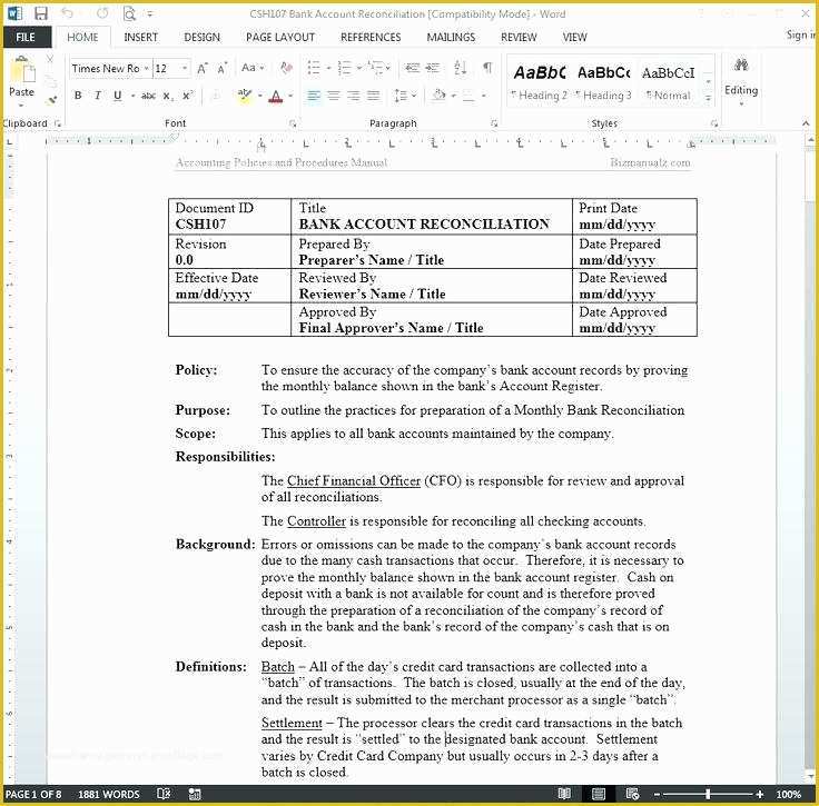 Procedure Manual Template Free Download Of Accounting Manual Template Free – Ddmoon