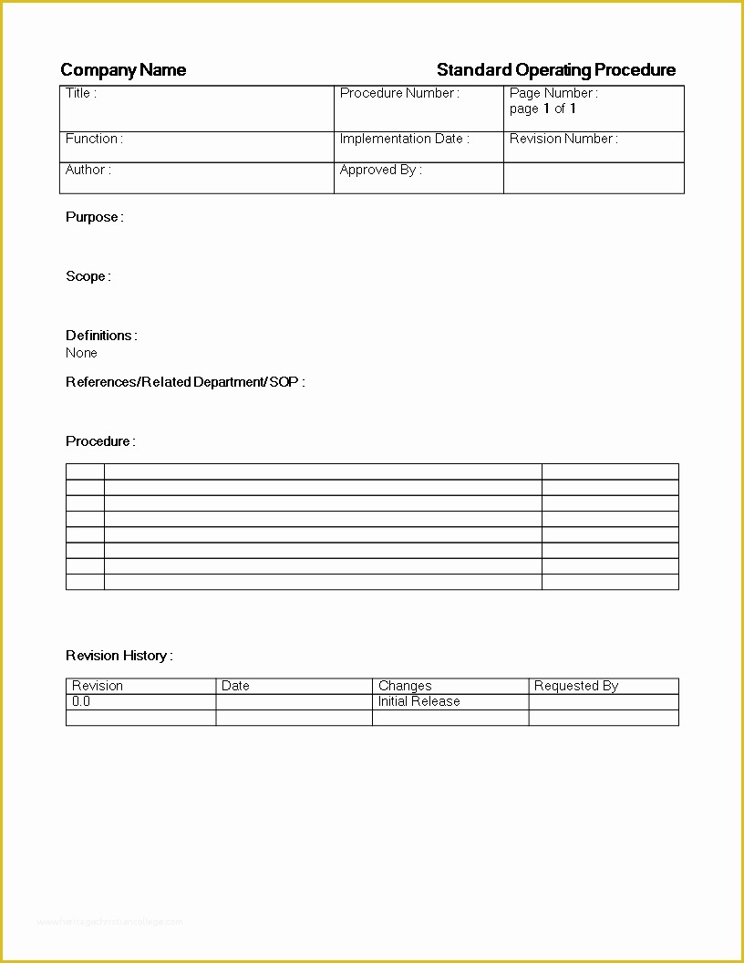 Procedure Manual Template Free Download Of Free Standard Operating Procedure sop Template