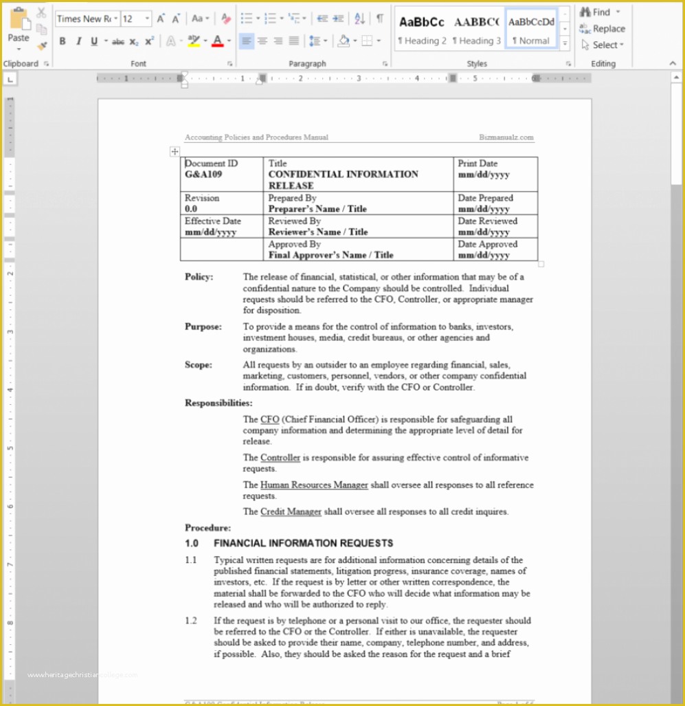 Procedure Manual Template Free Download Of Procedure Manual Template Free Download