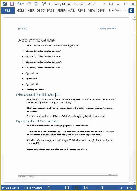 Procedure Manual Template Word Free Of Download Policy & Procedures Manual Templates Ms Word 68