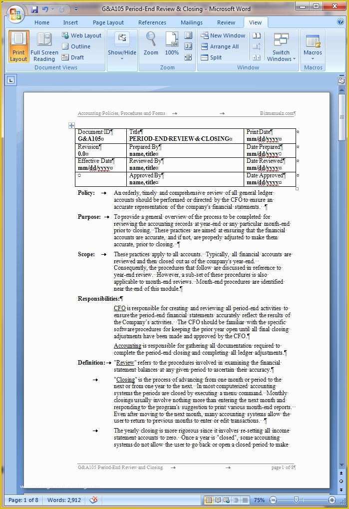 Procedure Manual Template Word Free Of Policy and Procedure Template Word Templates Data