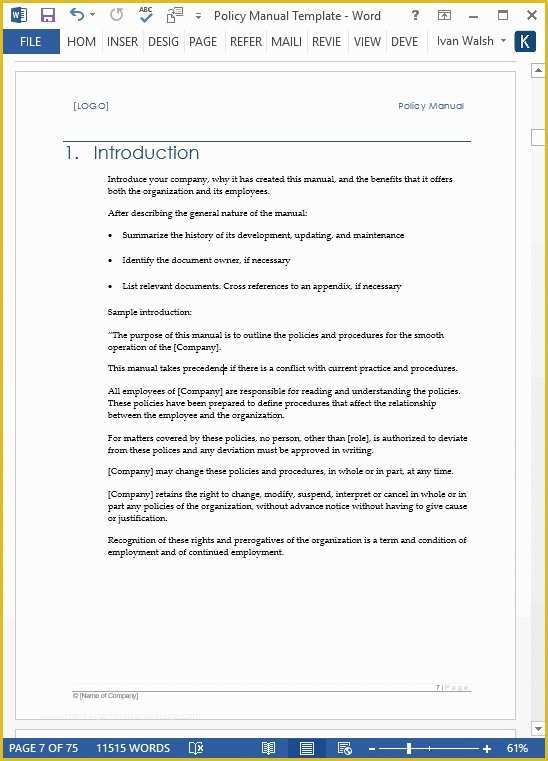 Procedure Manual Template Word Free Of Policy Manual Template Beepmunk