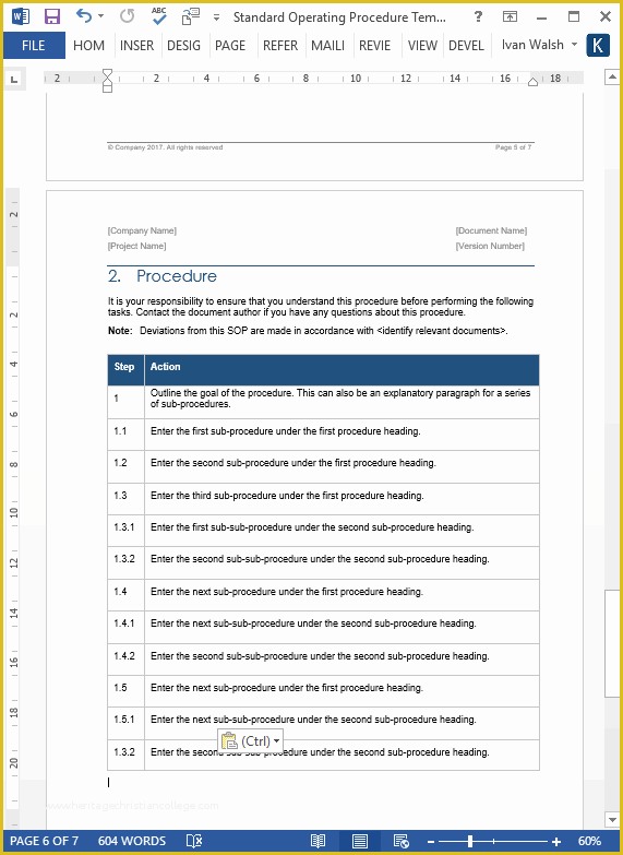 Procedure Manual Template Word Free Of Standard Operating Procedures Templates Ms Word Excel