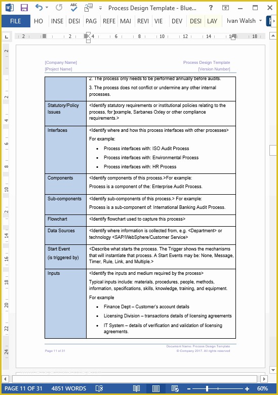 Process Document Template Free Of Business Process Design Templates 