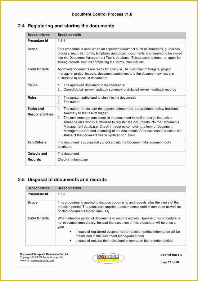 Process Document Template Free Of Documents Control Process