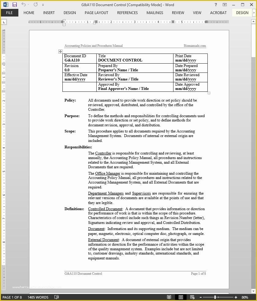 Process Document Template Free Of iso Document Control