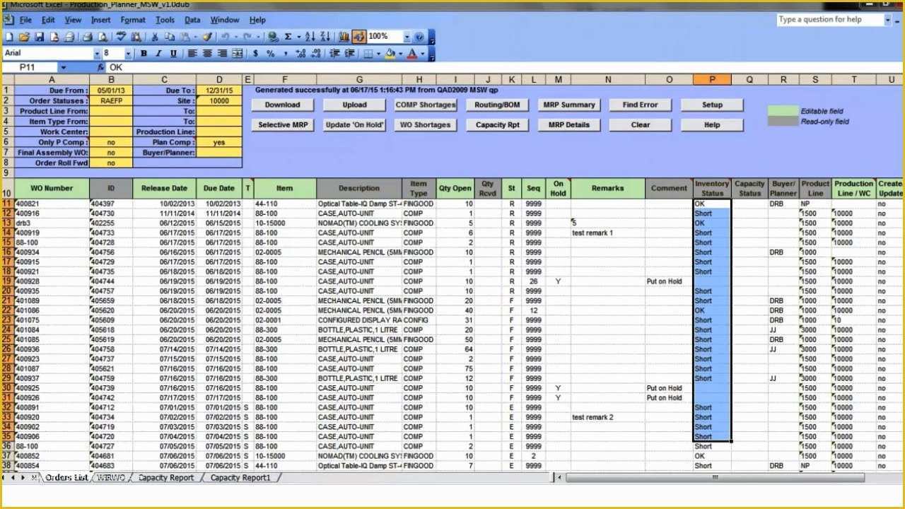 Production Planning Templates for Free In Excel Of Production Planner Wo Excel tool for Qad 32 soft