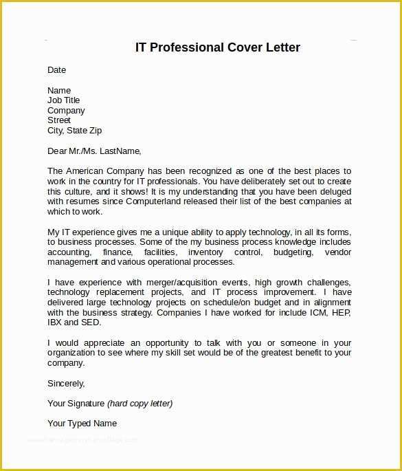 Professional Cover Letter Template Free Of Information Technology Cover Letter Template 8 Download