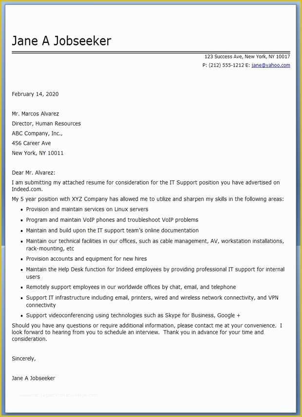 Professional Cover Letter Template Free Of Sample Cover Letter It Professional Cover Letter Examples