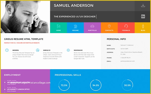 Professional Personal Website Templates Free Of Gridus Vcard Cv Resume Portfolio