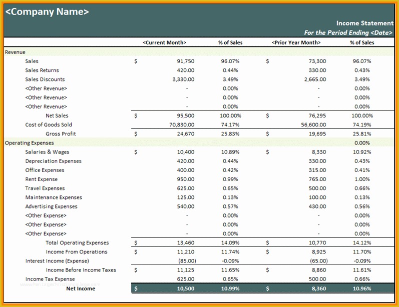 Profit and Loss Statement Excel Template Free Of 9 Excel Financial Statement Template