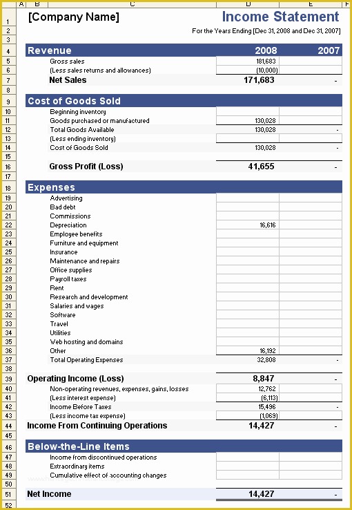 Profit and Loss Statement Excel Template Free Of In E Statement Template for Excel