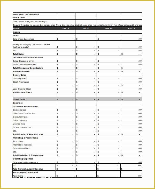 Profit and Loss Statement Excel Template Free Of Profit & Loss Statement 9 Free Word Pdf Excel format