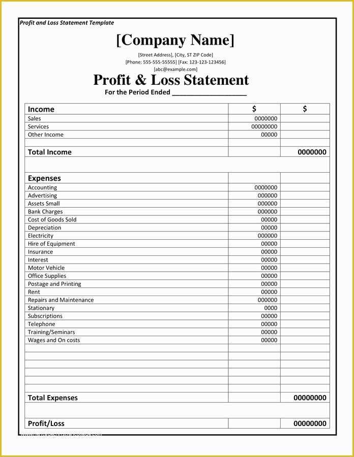 Profit and Loss Statement Excel Template Free Of Profit and Loss Statement Template Doc Pdf Page 1 Of 1