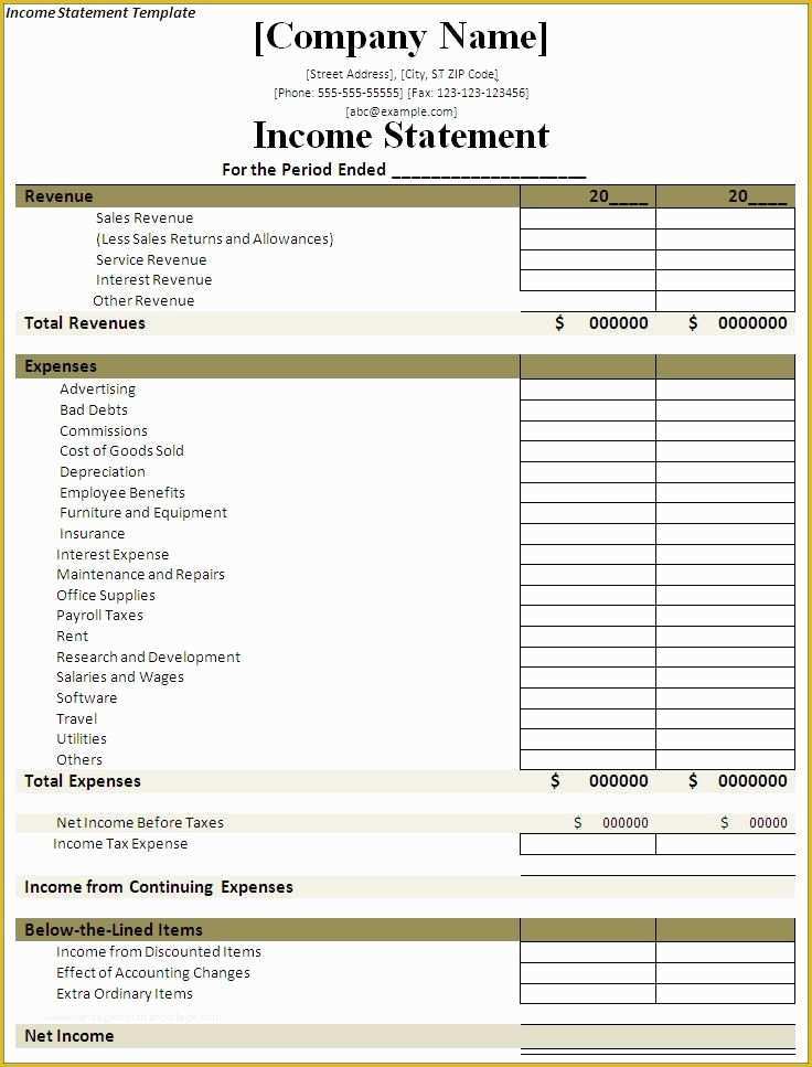 Profit and Loss Statement Template Free Download Of In E Statement Template My