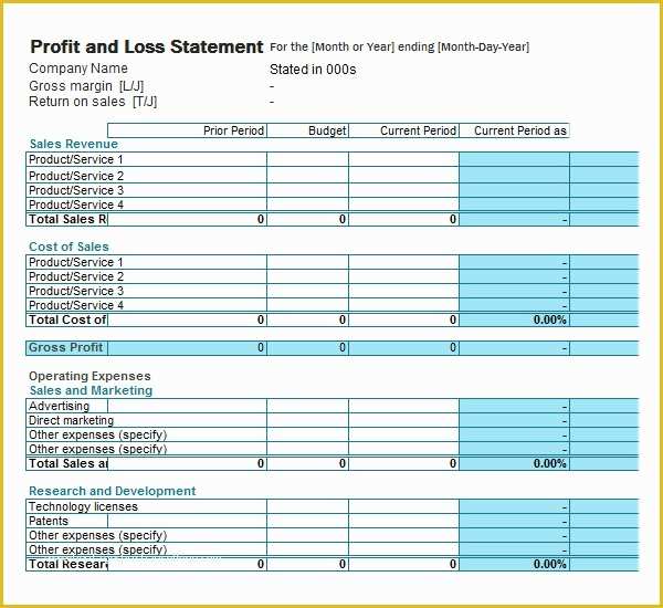 Profit and Loss Statement Template Free Download Of Profit and Loss Template 20 Download Free Documents In