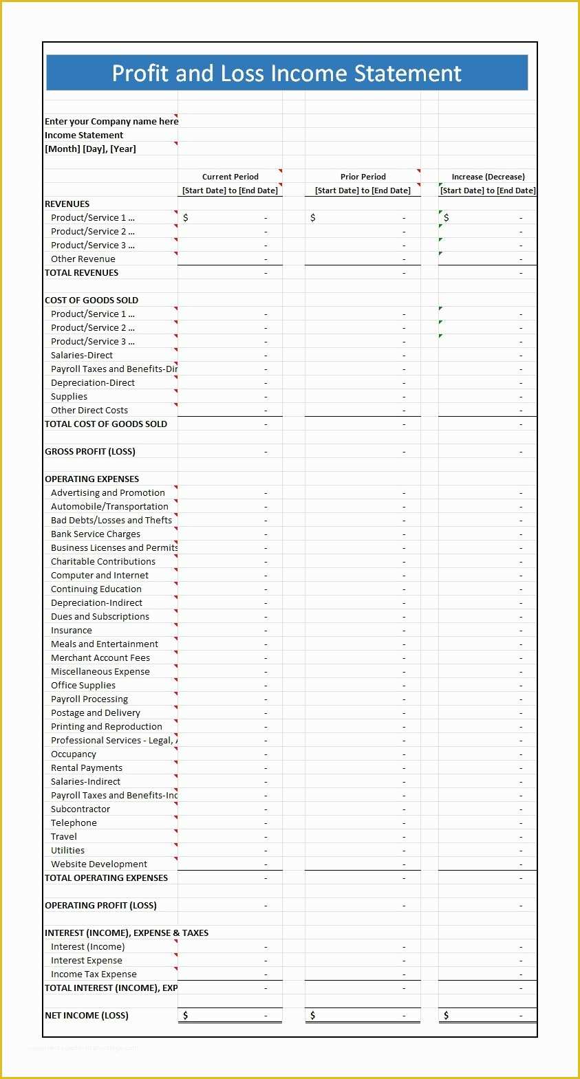 Profit and Loss Statement Template Free Of 35 Profit and Loss Statement Templates & forms