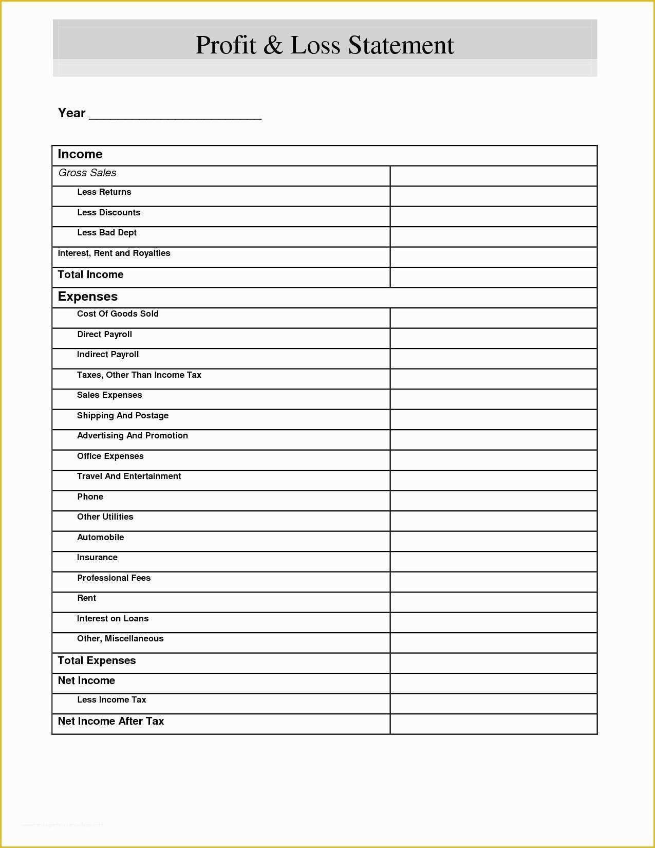 Profit and Loss Statement Template Free Of Profit and Loss Template