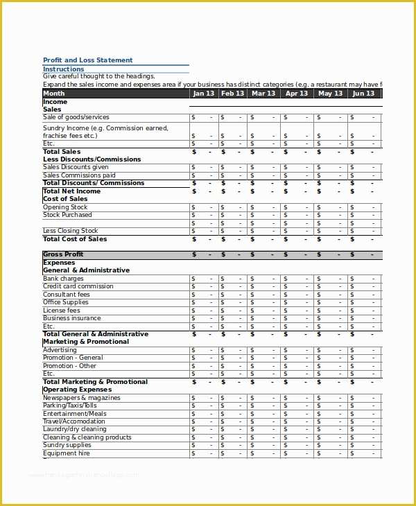 Profit and Loss Statement Template Free Of Profit Loss Statement Template 10 Free Pdf Excel Documents