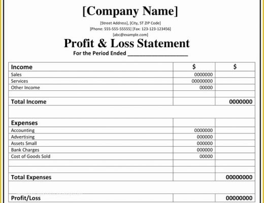 Profit and Loss Template Free Download Of Profit and Loss Template Printable Profit and Loss