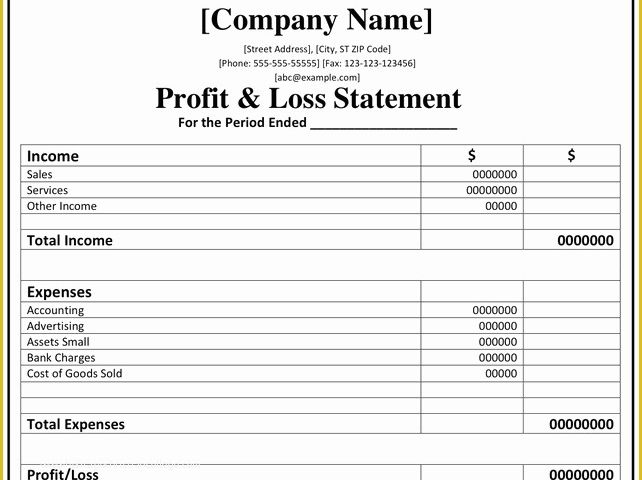 Profit and Loss Template Free Download Of Profit and Loss Template Printable Profit and Loss